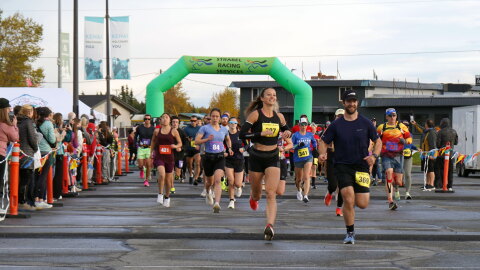 Racers set out on the Kenai River Marathon from the Kenai Chamber of Commerce and Visitor Center in Kenai, Alaska, on Sunday, Sept. 27, 2026.