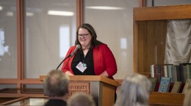 Dr. Emily Woster speaking at the L.M. Montgomery Institute at the University of Prince Edward Island in 2024