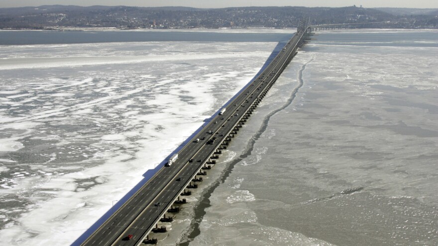 The Tappan Zee Bridge, which connects New York's Westchester and Rockland counties, is seen across an icy Hudson River in 2005, a half-century after it opened.