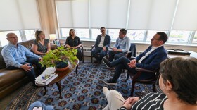 Governor Josh Shapiro and his staff and state Rep. Kyle Mullins listen to residents concerns over data center developments in Archbald.