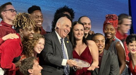 Santa Fe mayor Alan Webber with the award-winning Exodus Ensemble company at the City's Excellence in Arts Award on October 2, 2024, at Site Santa Fe.