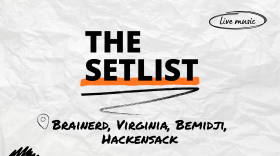 "The Setlist" and "Brainerd, Virginia, Bemidji, Hackensack" written over a crumpled paper background.