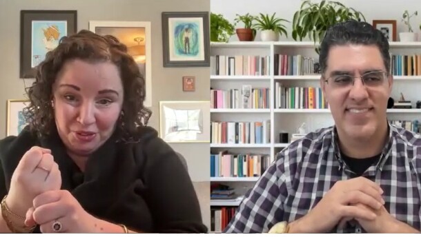 Erin Finton, a lecturer at NTID's Department of Liberal Studies, left, and Sam Sepah, AI Accessibility Research Program Manager at Google, talk about the "Grammar Laboratory" in a Zoom interview with WXXI News.