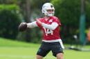 Miami Dolphins quarterback Kyle McCord (14) does drills during practice at the team's NFL football training complex, Tuesday, Sept. 1, 2026, in Miami Gardens, Fla. (Lynne Sladky/AP)