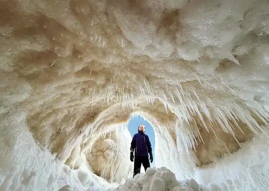Ice caves forming on the Great Lakes, bringing beauty and danger