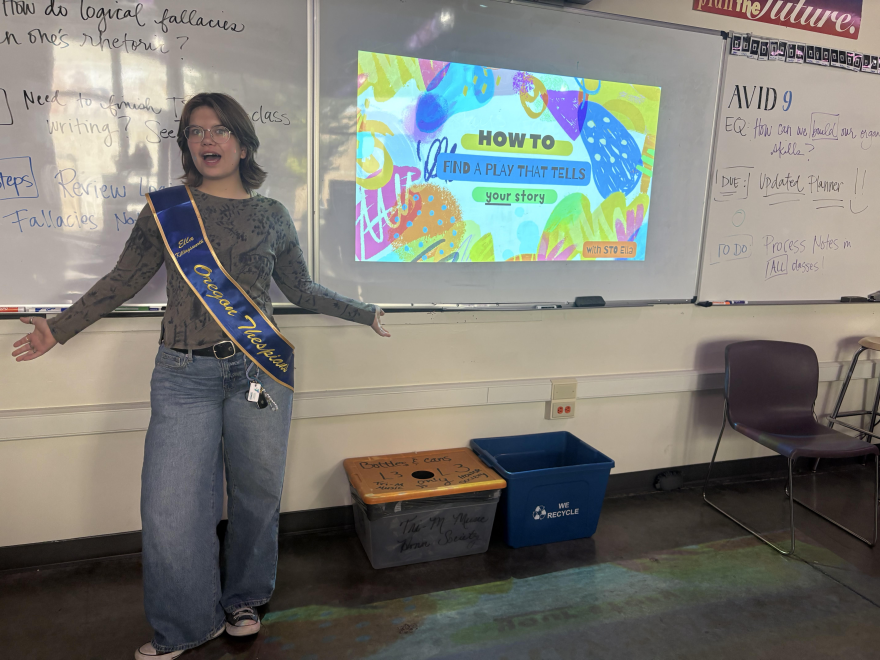 Ella Killingsworth speaking before a class
