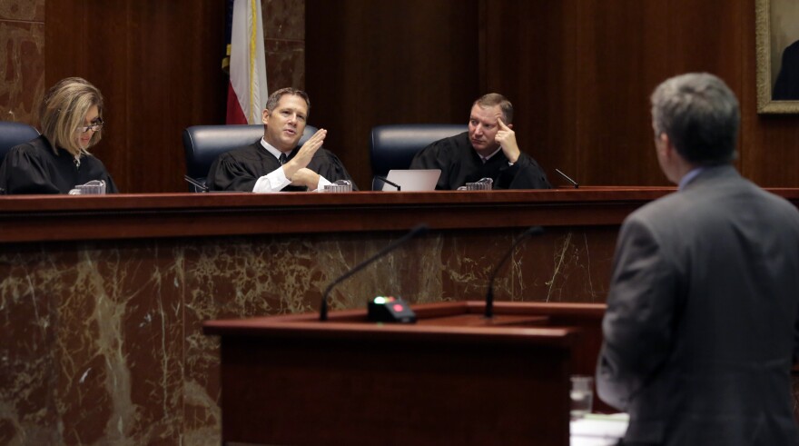 Justice Jeffery Boyd asking a question from the bench at the Texas Supreme Court.