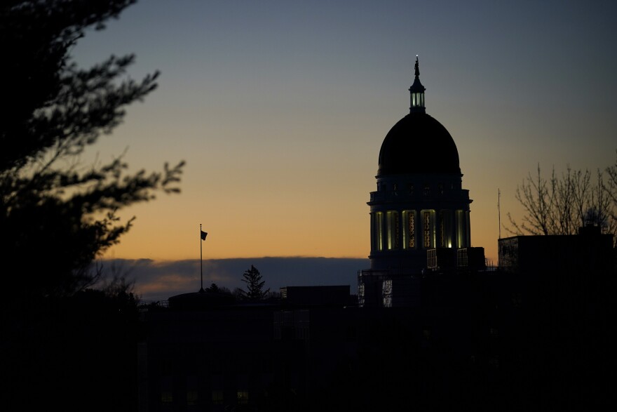 The State House is seen at dawn during the final week of winter, Thursday, March 16, 2023, in Augusta, Maine.