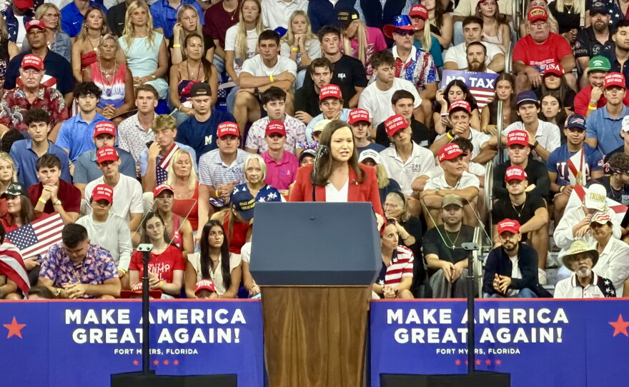 Ashley Moody, Republican candidate for Florida's U.S. Senate seat, tells the audience about why she thinks she would do a better job in the position than Democratic candidate Angie Nixon.