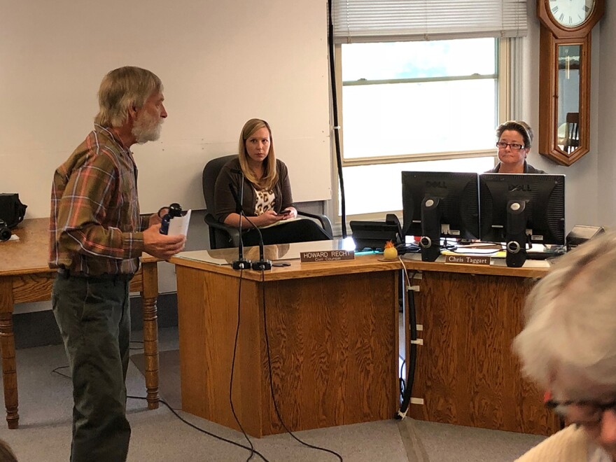 Former Ravalli County Commissioner James Rokosch interrupts Rep. Gianforte's wildfire hearing in Hamilton, MT, August 7, 2018, to ask for inclusion of public comments.