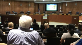 Whitney Gray of the state's Florida Resilient Coastlines Program spoke to local officials at the workshop on pre-planning for disaster recovery.