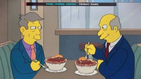 Principal Skinner (right) and Supt. Chalmers eating at the Clifton Skyline Chili in "The Road Trip To Cincinnati" Nov. 29.