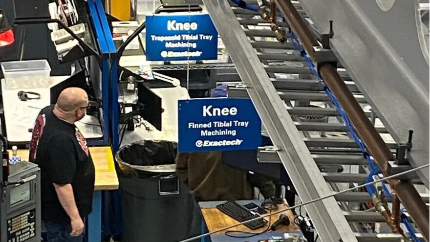 A photo submitted to a federal court with an Exactech vice president’s affidavit shows a view of manufacturing of the Optetrak Logic finned tibial tray at Exactech’s Gainesville headquarters in January 2022. In lawsuits filed across the country, patients argue the company failed to correct defects in the implant, allegations Exactech denies.