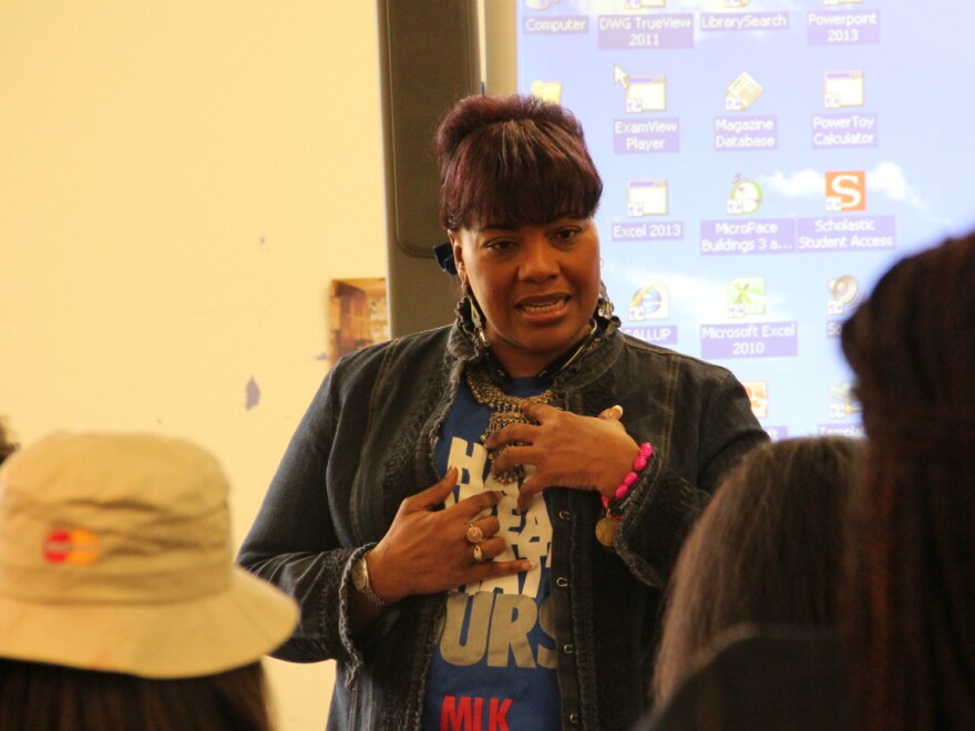 Bernice King speaks with students at Riverview Gardens High School about nonviolence.