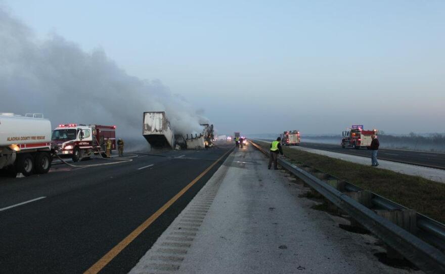 Aftermath of the deadly pile-up on January 29, 2012 south of Gainesville, Florida.