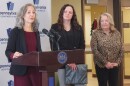 Pennsylvania Secretary of Health Dr. Debra Bogen, left, emphasizes the importance of receiving the annual flu vaccine during a visit in Dunmore.