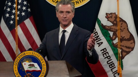 California Gov. Gavin Newsom speaks at a meeting on Thursday, May 14, 2026, in Sacramento, Calif.