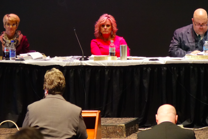 State Superintendent Jennifer McCormick listens during five hours of public comment about the proposed graduation pathways at the State Board of Education meeting Wednesday, Dec. 6, 2017.