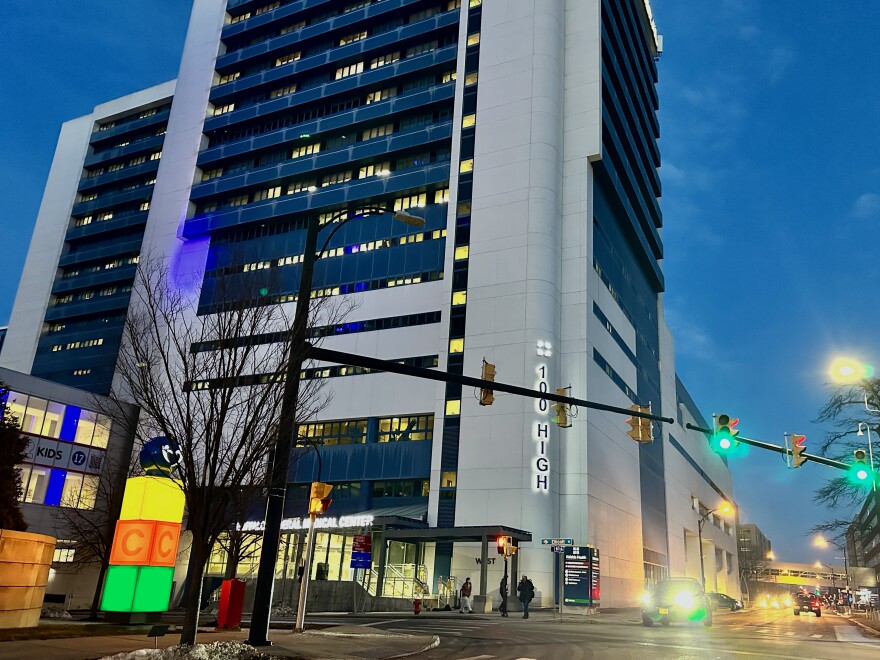 A file photo of Buffalo General Medical Center at nighttime.