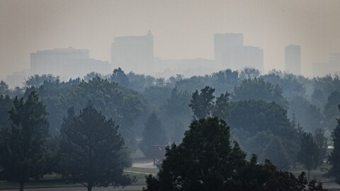 A view of downtown Boise with smoky skies.