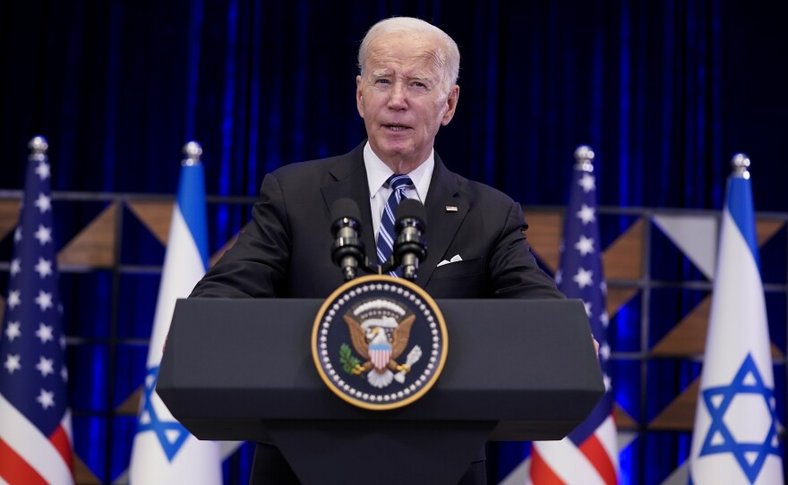 President Joe Biden delivers remarks on the war between Israel and Hamas after meeting Israeli Prime Minister Benjamin Netanyahu on Wednesday in Tel Aviv, Israel.