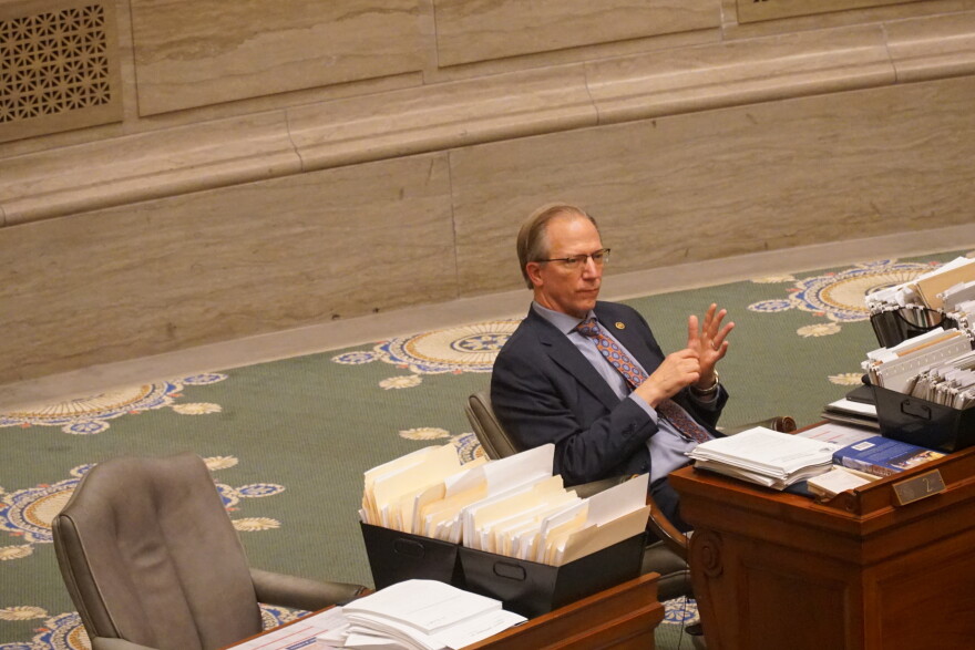 Sen. Bob Onder, R-Lake Saint Louis, listens to debate in the Missouri Senate in Jefferson City on Thursday, May 13, 2022. Onder is a member of the Conservative Caucus, which often clashes with GOP leadership.