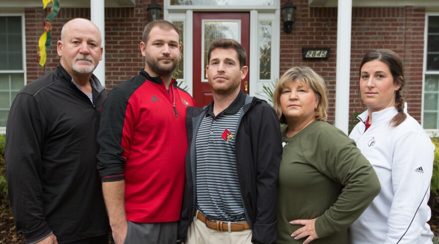 (L-R) Eric's father Bob Flynn, Eric Flynn, his brother Kyle Flynn, mother Kathy Flynn and sister Jessica Crawley.