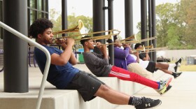 Student musicians at Edna Karr High School rehearse together for the first time in nearly eight months on Oct. 27, 2020.
