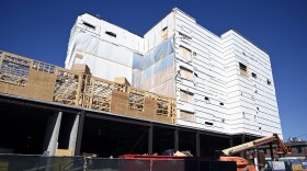 Construction work in progress at Wall Street Place in Norwalk, Conn on 10/18/24. The mixed use development project will include 155 apartments along with retail space.
