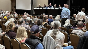 About 200 people packed the Santa Fe Community Convention Center for the first of two days of public hearings as the county Planning Commission considered the Rancho Viejo Solar project on Feb. 3, 2025.