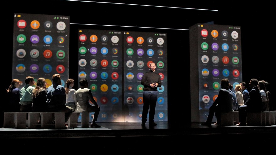 Edward Parks, who plays Steve Jobs, and the Santa Fe Opera Chorus in The (R)evolution of Steve Jobs.