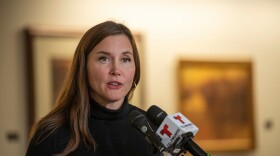 FILE - Salt Lake City Mayor Erin Mendenhall speaks at the Salt Lake City International Airport in Salt Lake City, Oct. 16, 2025.