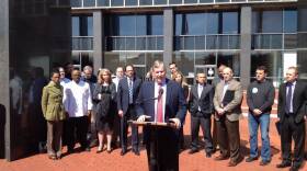 Mayor Greg Ballard speaks out against RFRA law Monday March 30 at the City-County Building.