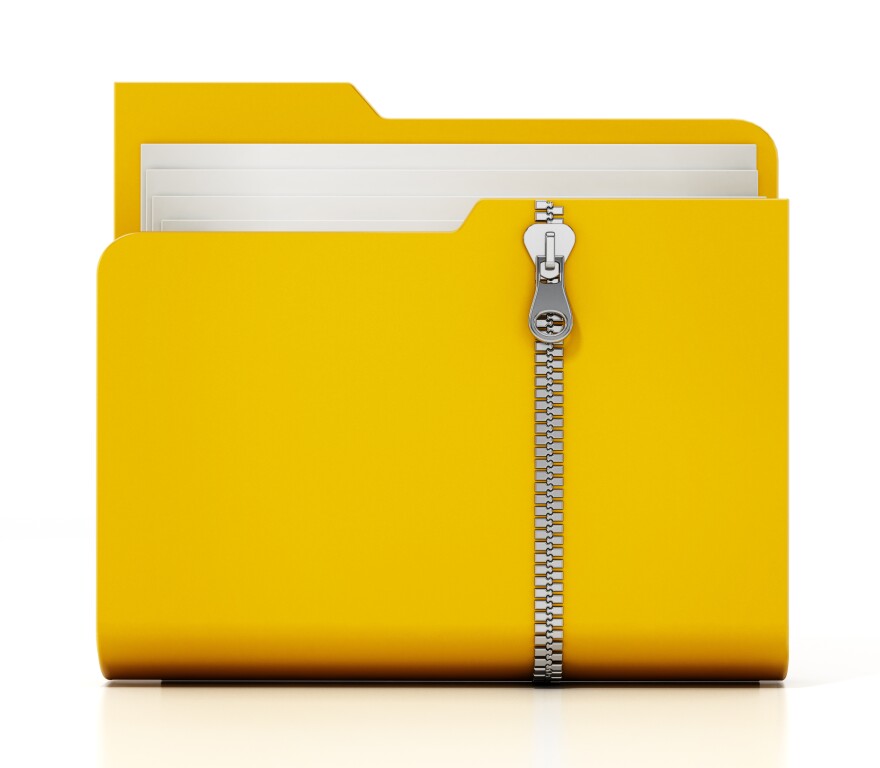 Zipped folder isolated on white background. 3D illustration.