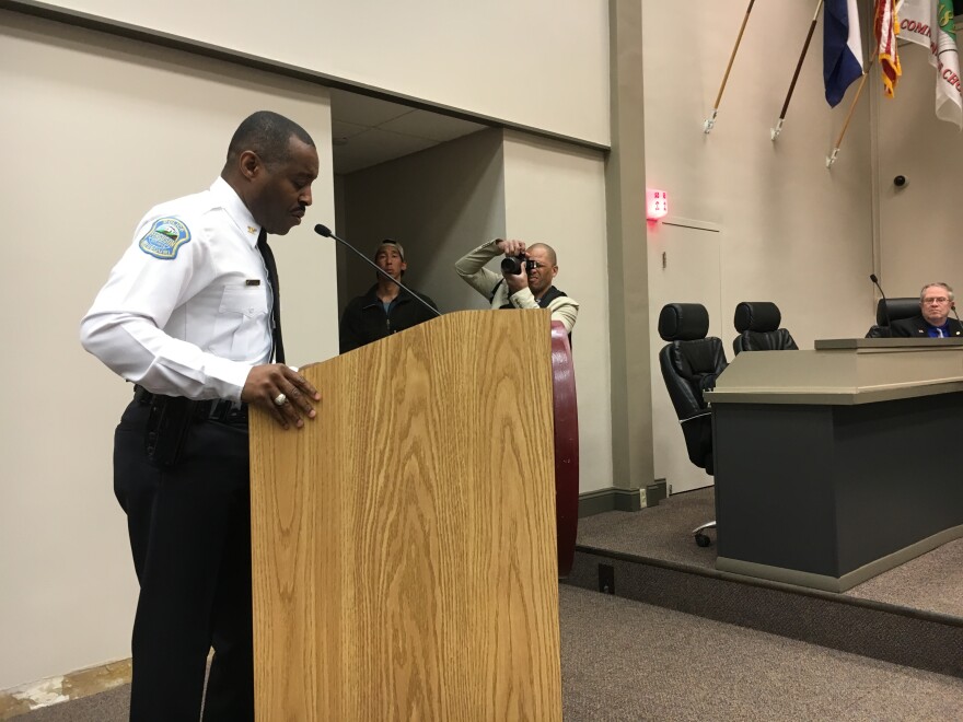 Ferguson Police Chief Delrish Moss speaks at a March 14, 2017, City Council meeting.