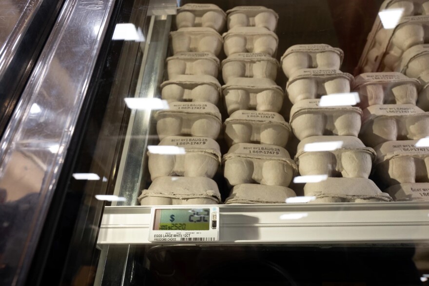 Cartons of eggs at the JBER commissary on July 24, 2025.