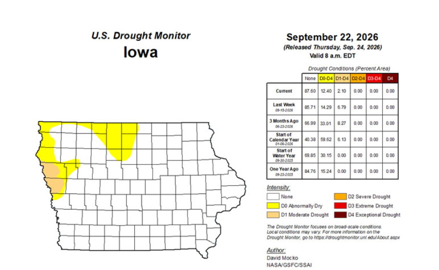 The latest U.S. Drought Monitor map tracked conditions through Sept. 22. It does not include the impact from rain since then.