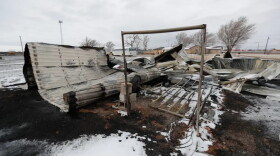 A building destroyed by fire sits in ashes at the Texas R.V. Park in Fritch. It was burned during a string of wildfires earlier this year. A Texas House committee on Wednesday investigating the fires released its report.