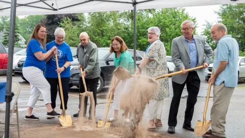 Pictured left to right: Jody Mousseau, SVdP; Karen Reese, SVdP District President; Monsignor Jed Patrick, Retired Priest, Diocese of Marquette; Iris Katers, Katers Foundation; Carol Yakovich Diocese of Marquette, President; Dan Trotochaud, SVdP Facilities Chairperson; Patrick O'Boyle, O'Boyle & Company