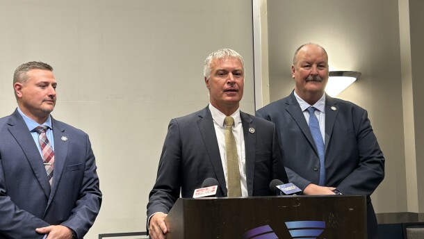 Attorney General Marty Jackley speaks at a press conference on Sept. 18, 2025, announcing indictments on five people for transporting contraband into the South Dakota State Penitentiary.