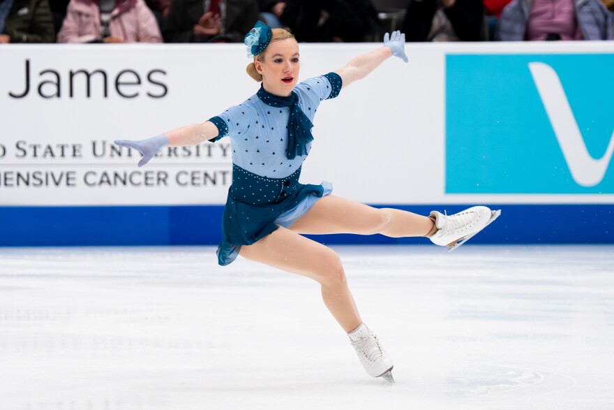 Sonja Hilmer, of Centennial Skating Club, competes in the women’s short program during the 2026 U.S. Figure Skating Championships at the Enterprise Center on Wednesday, Jan. 7, 2026, in St. Louis’ Downtown West neighborhood.