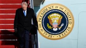 President Donald Trump walks down the stairs of Air Force One upon his arrival at Joint Base Andrews, Md., Monday, March 23, 2026.