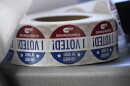 FILE - A roll of "I Voted!" stickers are shown, Oct. 6, 2020, at the Miami-Dade County Elections Department in Doral, Fla. (AP Photo/Wilfredo Lee, File)