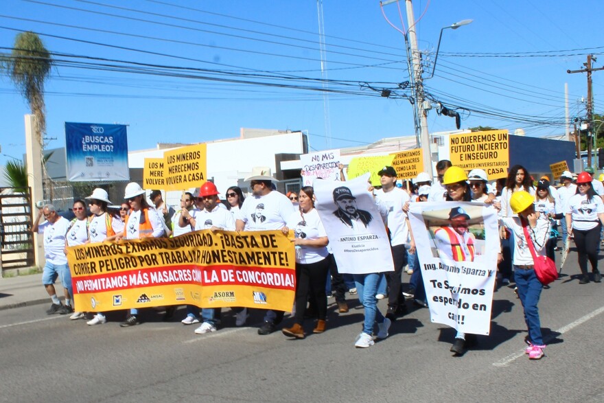 Miners called for justice at a recent march in Hermosillo after the disappearance of 10 miners from a site in Sinaloa.