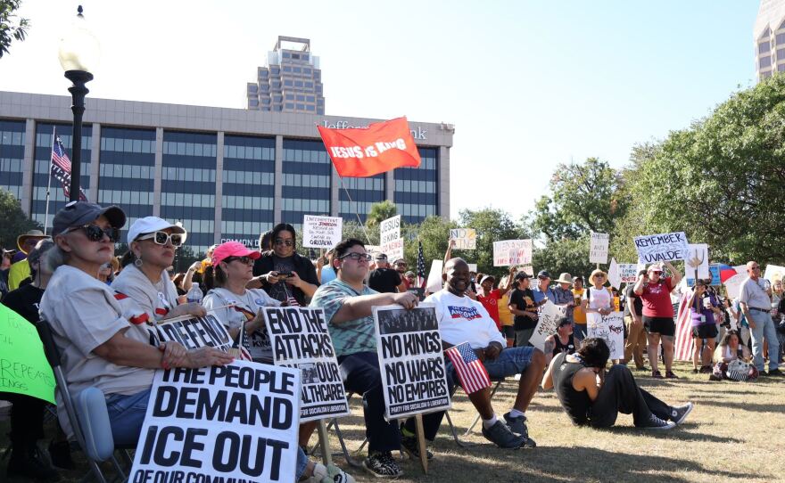 Travis Park in San Antonio at No Kings rally on Oct. 18, 2025