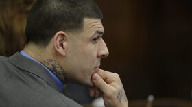 CORRECTS DAY TO FRIDAY - Former New England Patriots tight end Aaron Hernandez attends his double murder trial during the sixth day of jury deliberations at Suffolk Superior Court Friday, April 14, 2017 in Boston. Hernandez is standing trial for the July 2012 killings of Daniel de Abreu and Safiro Furtado who he encountered in a Boston nightclub. The former NFL player is already serving a life sentence in the 2013 killing of semi-professional football player Odin Lloyd. (AP Photo/Stephan Savoia, Pool)