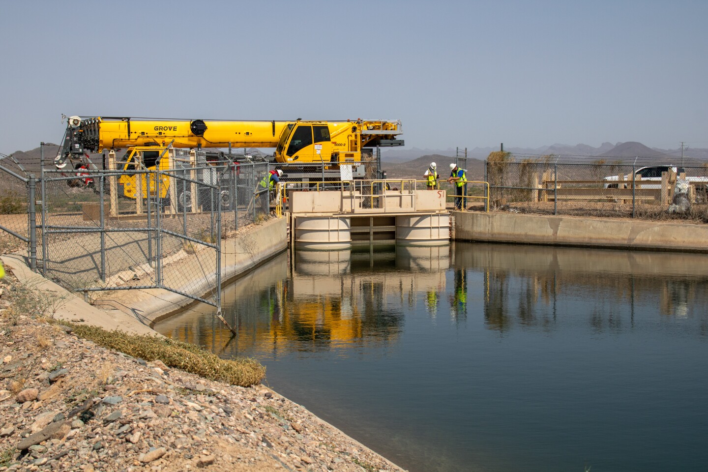 Part of the Central Arizona Project aqueduct near the Agua Fria siphon in northwest Phoenix in July 2025.