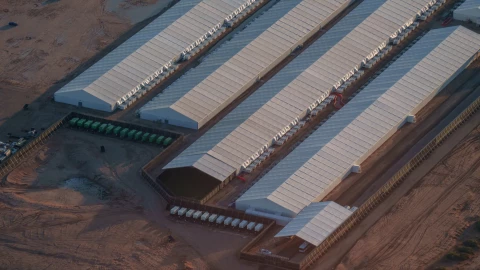 Large tents at the East Montana Detention Facility, an ICE detention center at Fort Bliss in El Paso.
