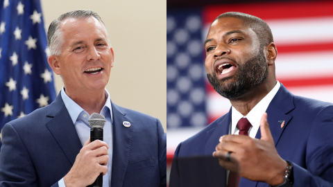 David Jolly, Democratic candidate for Florida governor, speaks at a campaign event, Monday, Oct. 5, 2026, at Wynmoor Village, a 55+ community in Coconut Creek, Fla. Meanwhile, Florida Republican gubernatorial candidate Rep. Byron Donalds speaks during a campaign rally with Vice President JD Vance in Lakeland, Fla., Thursday, Oct. 1, 2026.