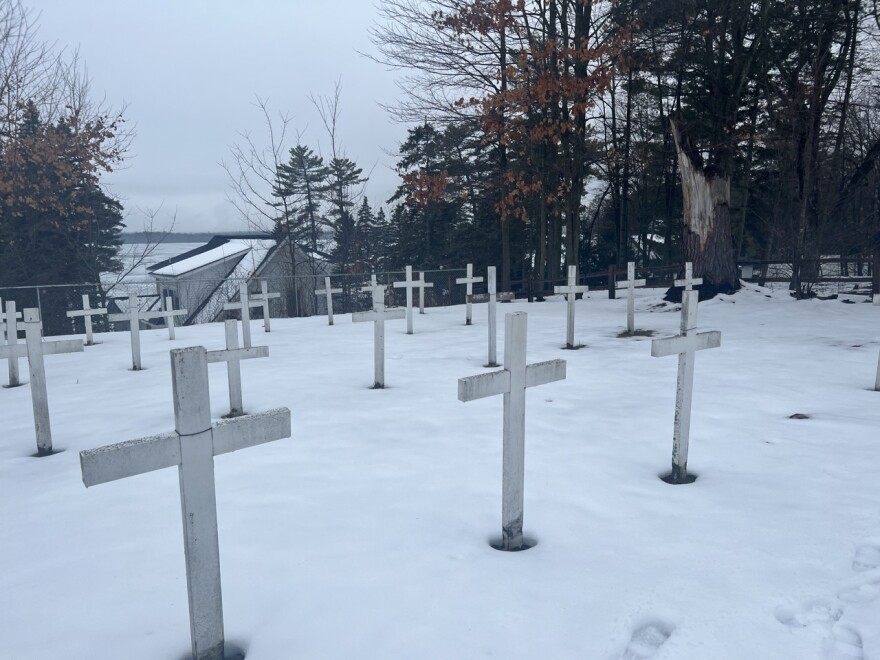 The historic St. Mary's Cemetery is located off of Chickagami Trail in Brutus, not far from where the Burt Lake Band's village stood before the 1900 burnout.